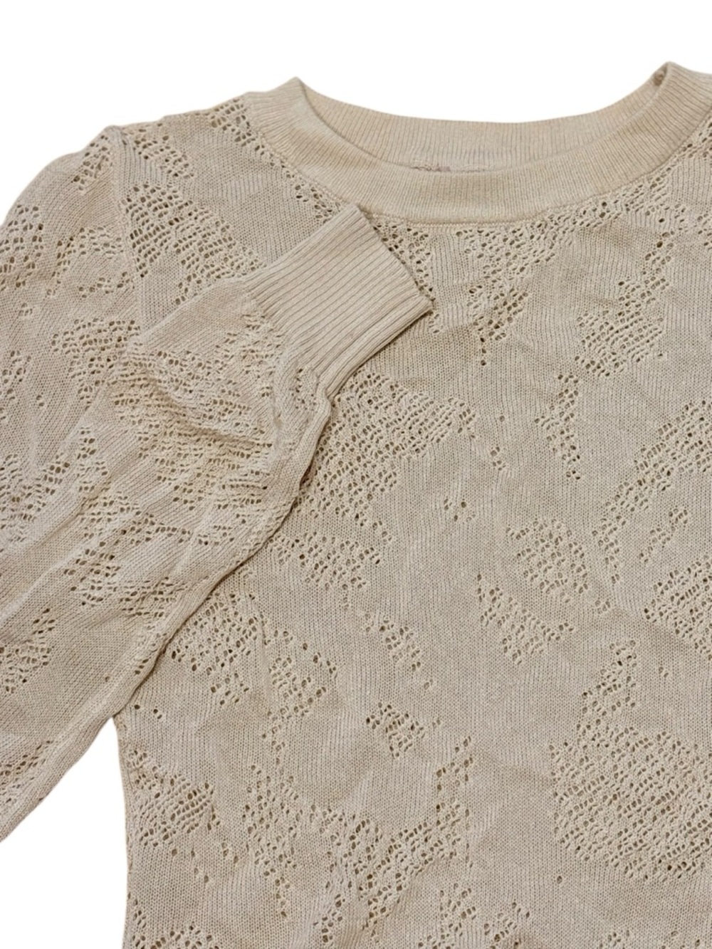 Skylar Rose Pointelle Knit Bodysuit Cream Long Sleeve Fitted Size Medium - Picture 4 of 6